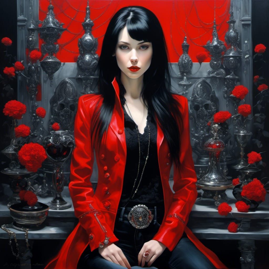 Gothic Polish Noble Woman in Hyperreal Oil Painting