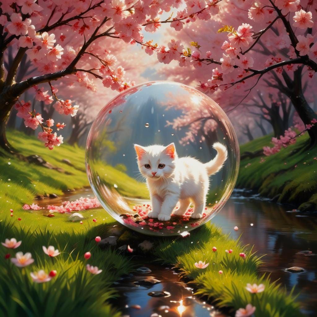 A Kitten Lost in Cherry Blossom Bliss