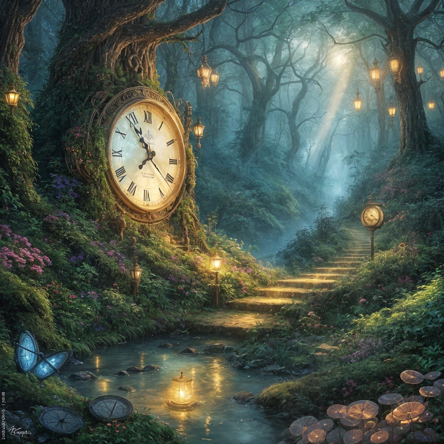 Glowing Clocks Grow in Ethereal Forest