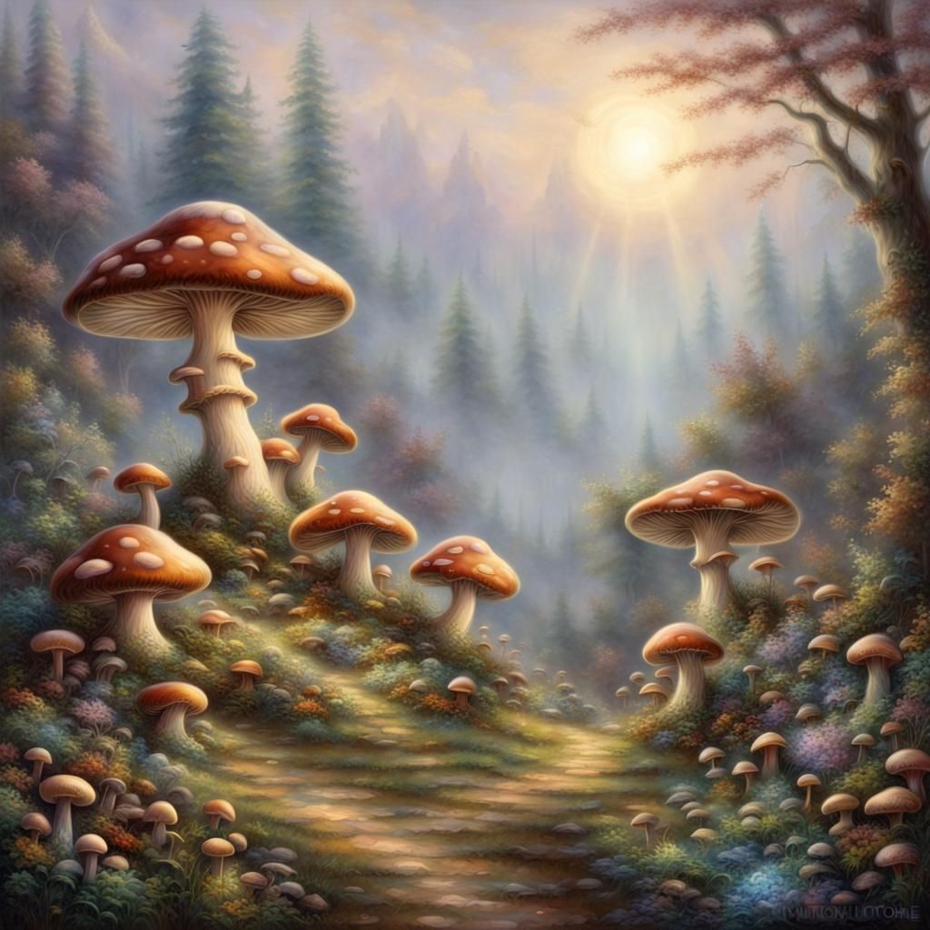 Ethereal Mushrooms Circle in Luminist Fantasy Style