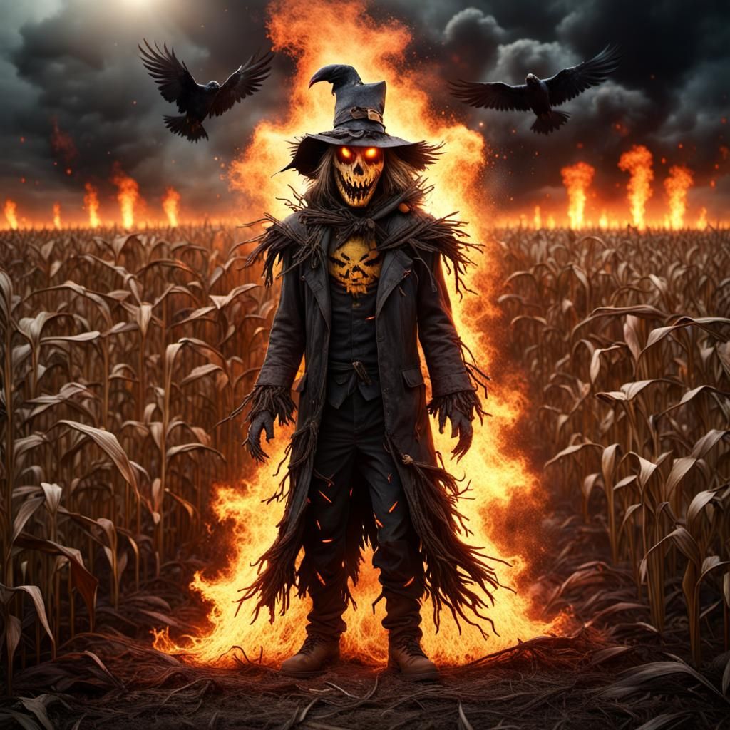 Fiery Cornfield Scarecrow Explosion: A Fantasy Concept