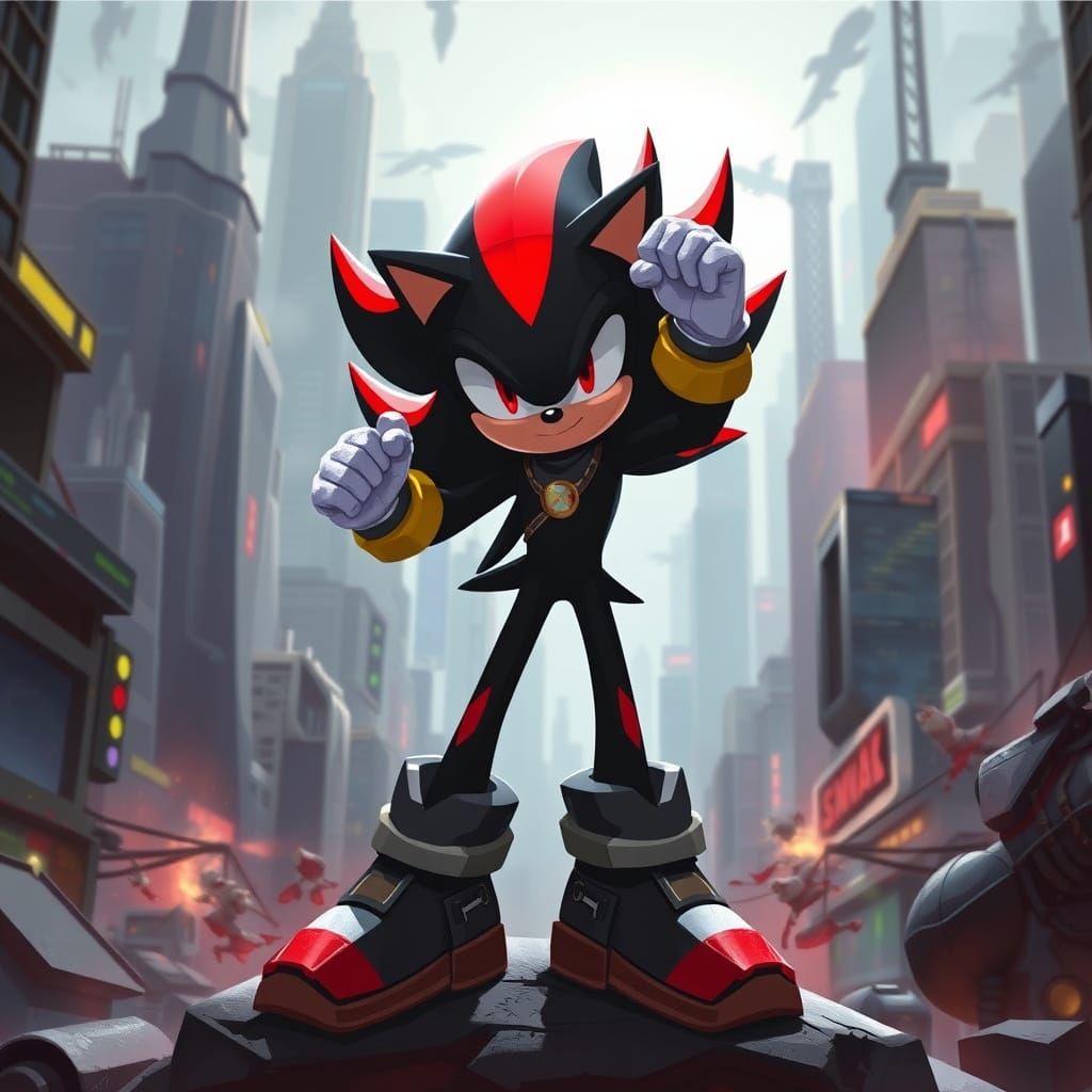 Heroic Hedgehog in Futuristic Cityscape