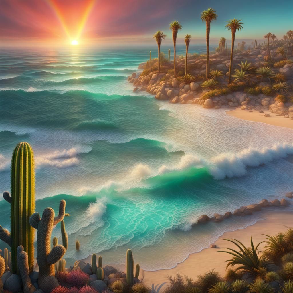 Rainbow Sunrise Over Texas Beach: Matte Painting