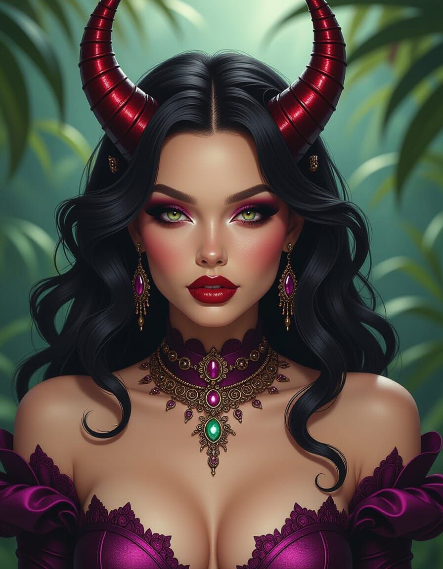 Succubus Siren with Metallic Skin and Intense Gaze