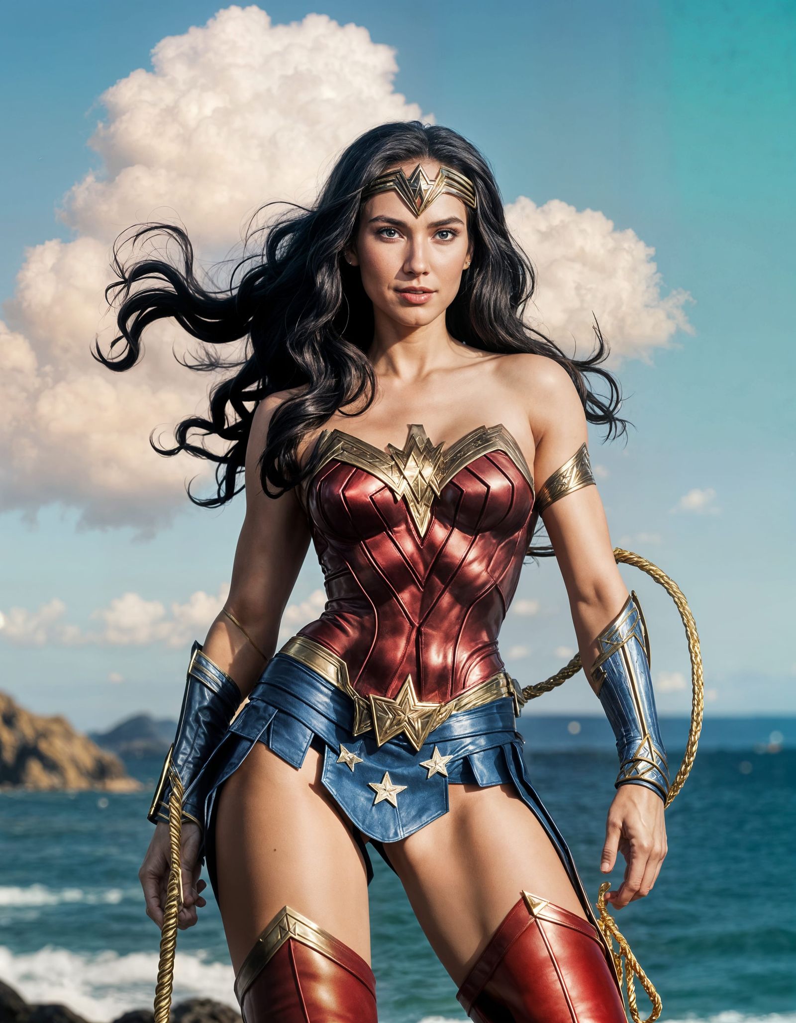 Topless Woman with Lasso and Boots