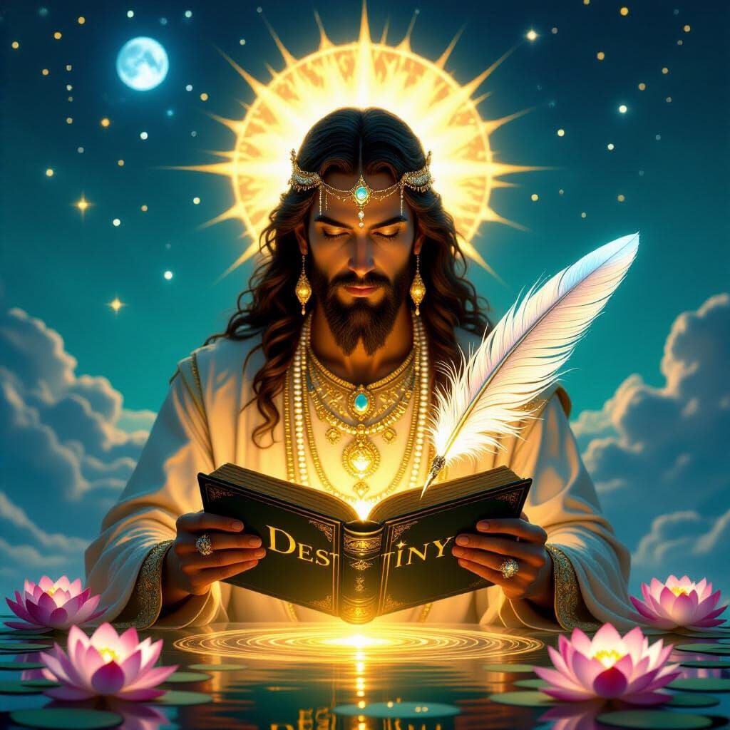 God as Luminous Being in Divine Light, Writing Destiny