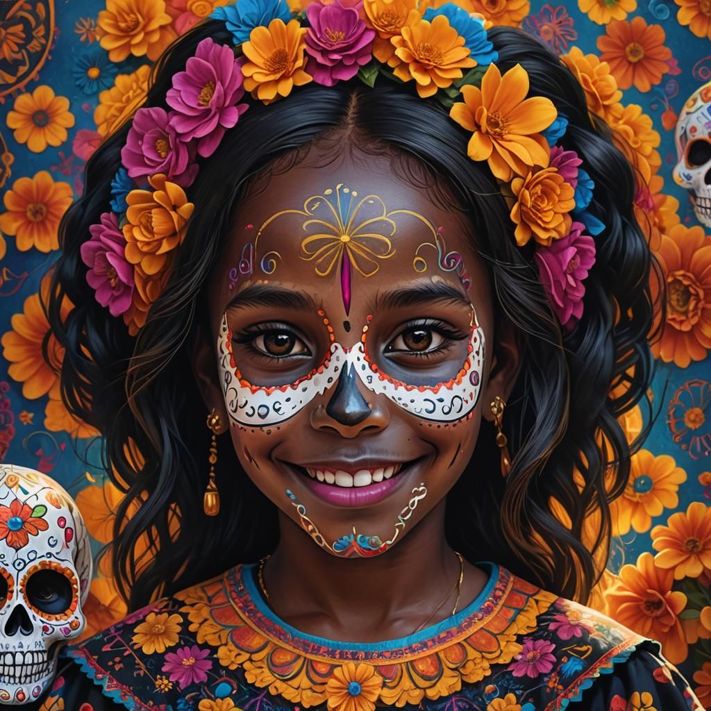 Hyper Realistic Portrait of Senegalese Girl as Catrina