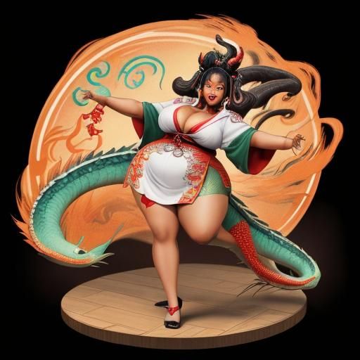 Dancing Ebony Dragon Yokai: Fantasy Art