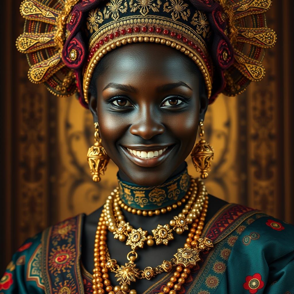 Elegant Dark Skinned Noblewoman in 12th Century Attire