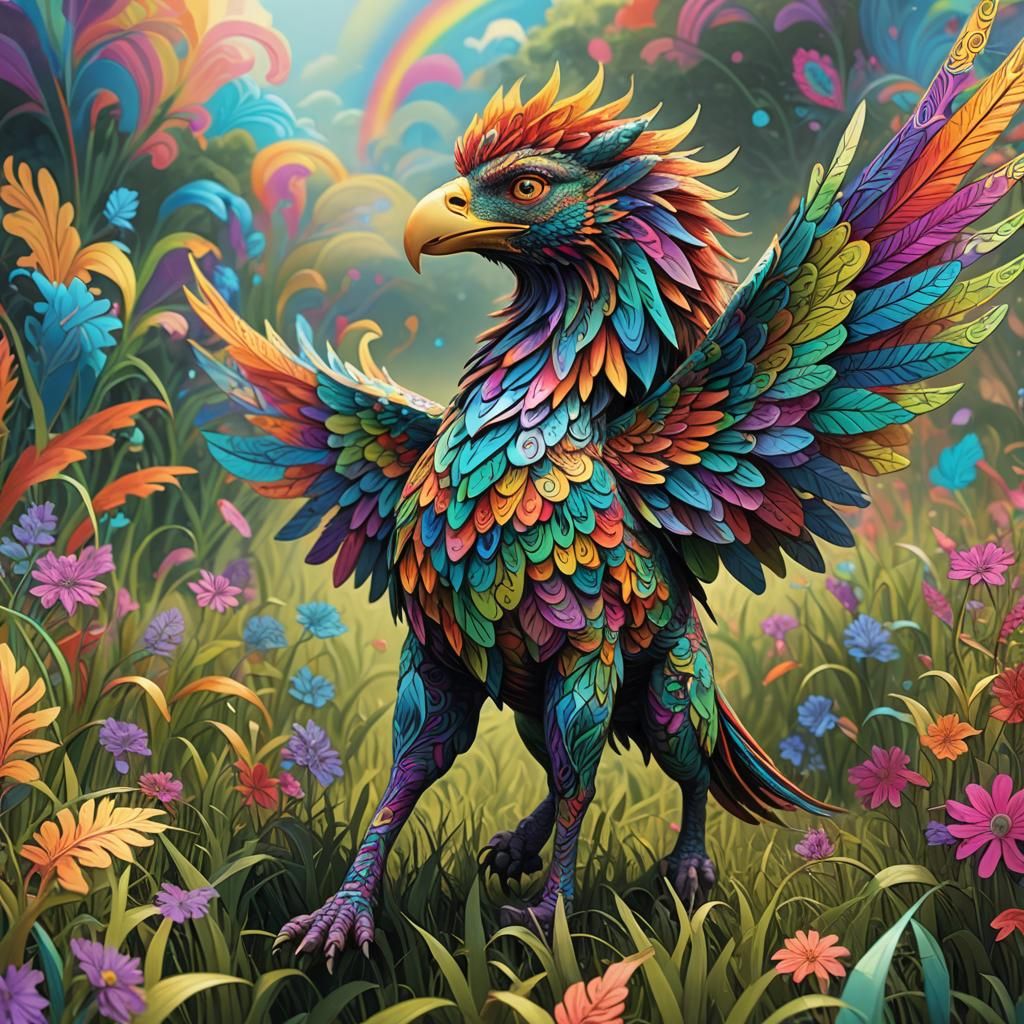 Psychedelic Fractal Griffin in Abstract Vector Style