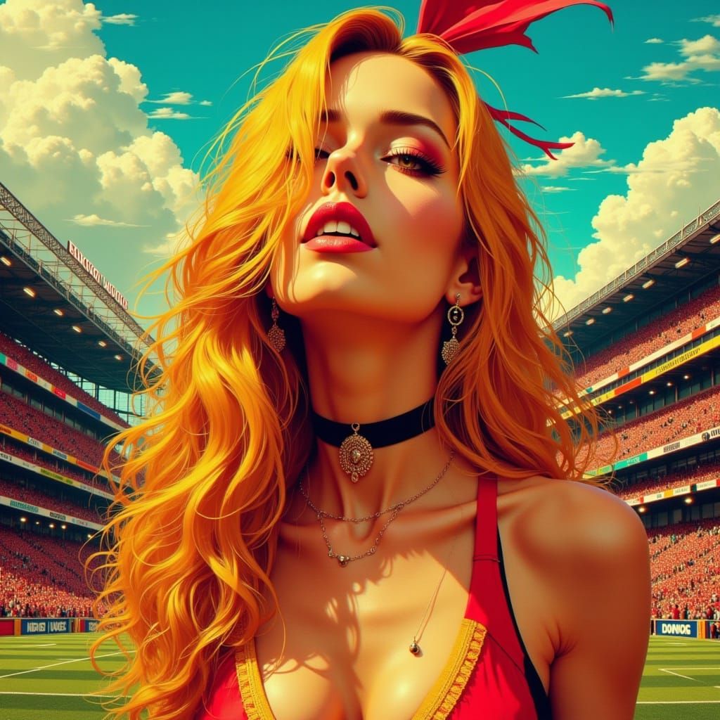 Cheerleader Pin-Up in Art Nouveau Style