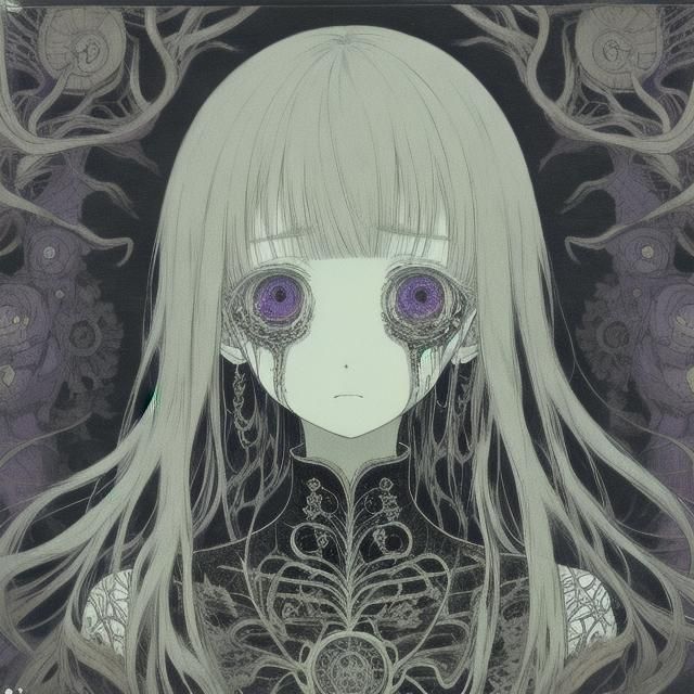Sad Anime Girl Portrait in Manga Horror Style