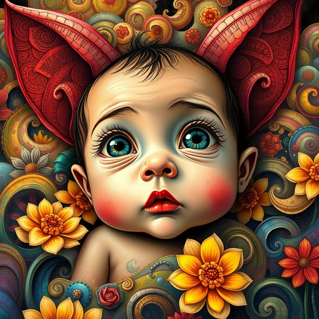 Whimsical Newborn in Dreamlike Scene