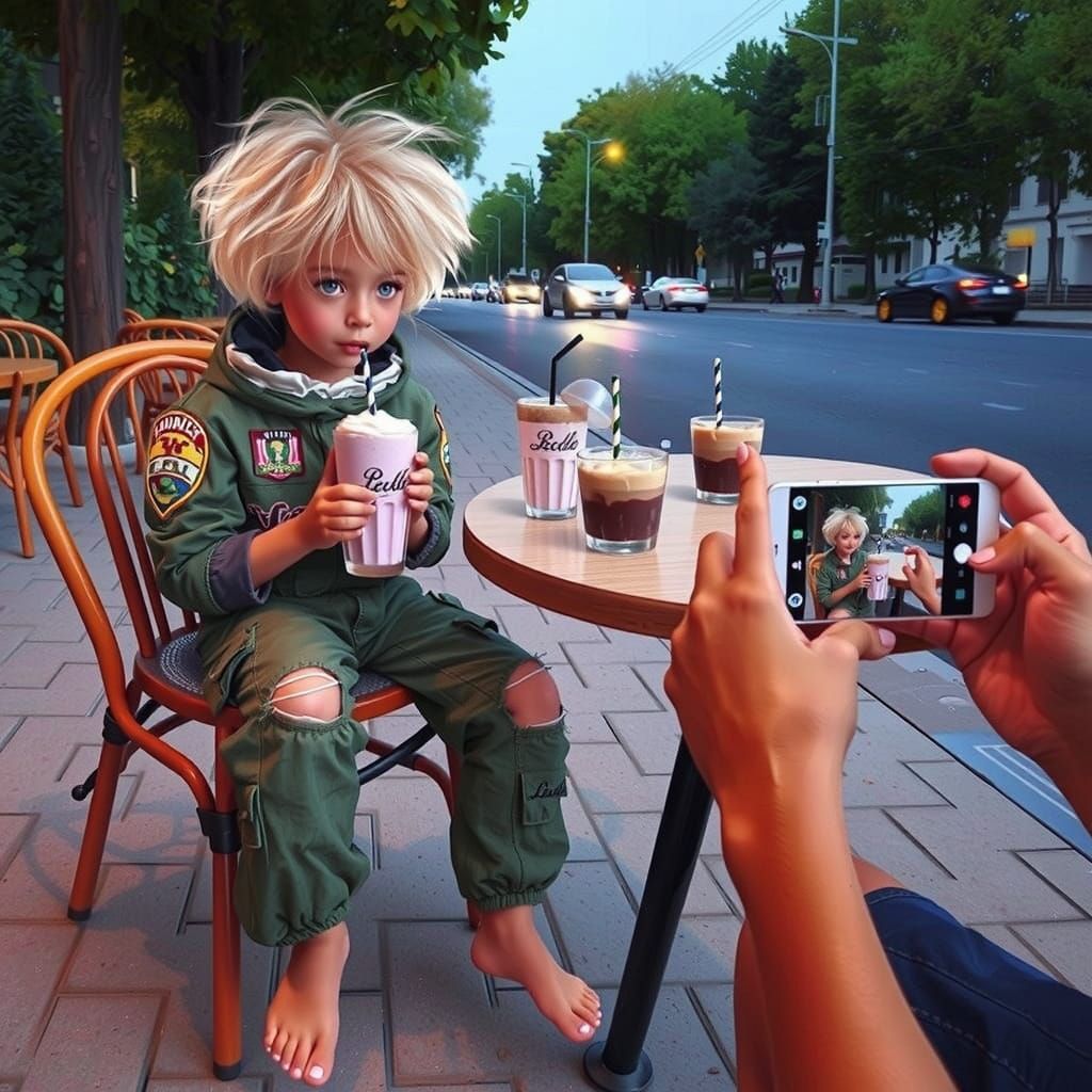 Girl with Vanilla Shake in Playful Pop Art Style