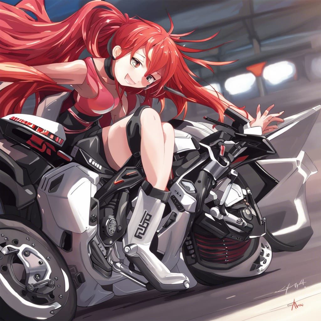 Anime Girl on Superbike in Manga Style