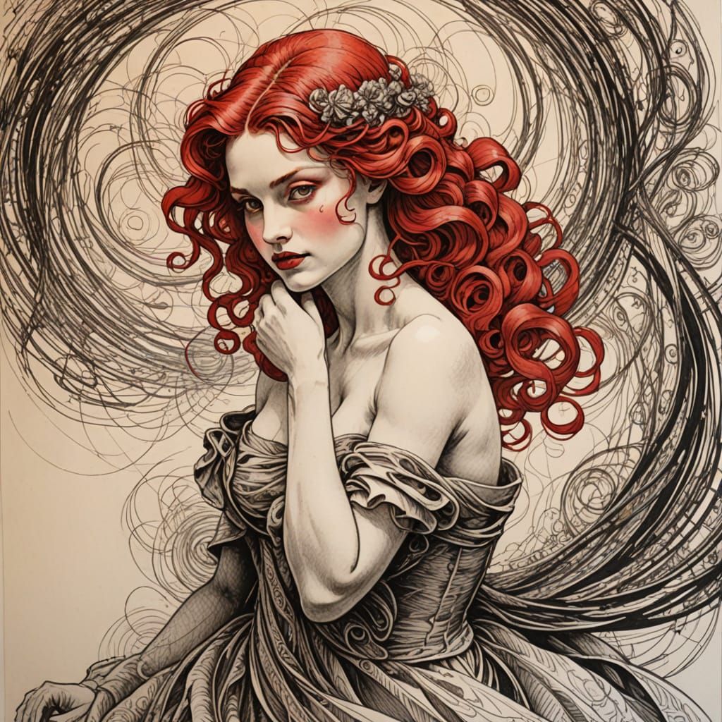 Abstract Twisting Forms in Etched Sketch Style