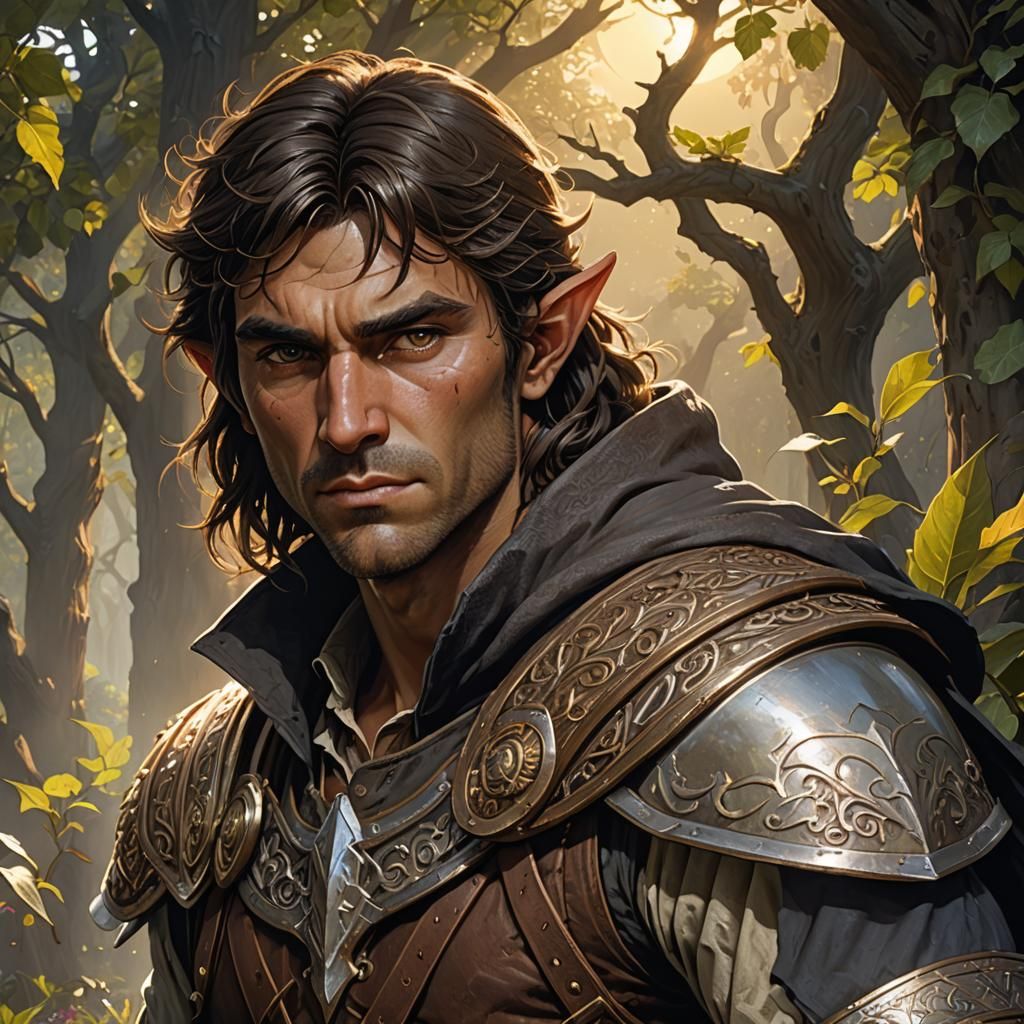 Half-Elf Farmer in Dark Fantasy Style