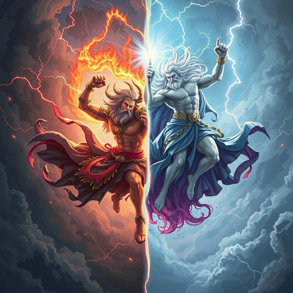 Hades and Zeus Clash in Anime Style