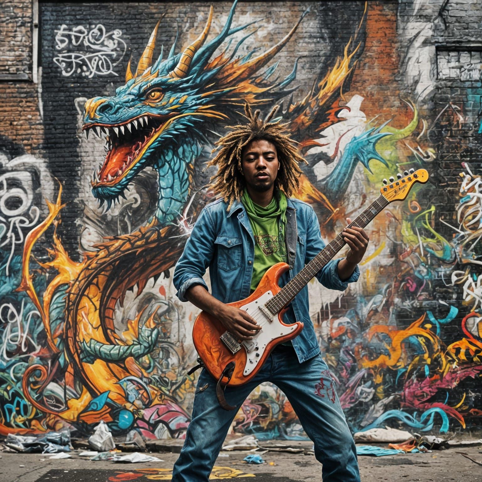 Dragon and Bard Record Sleeve in Graffiti Style
