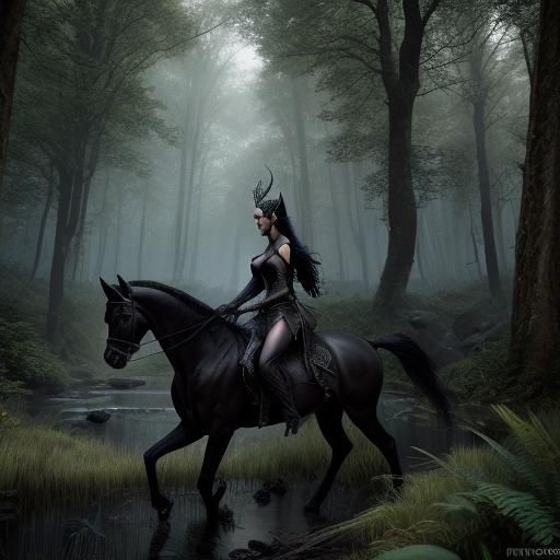 Elven Princess on Friesian Horse: 3D Fantasy Art