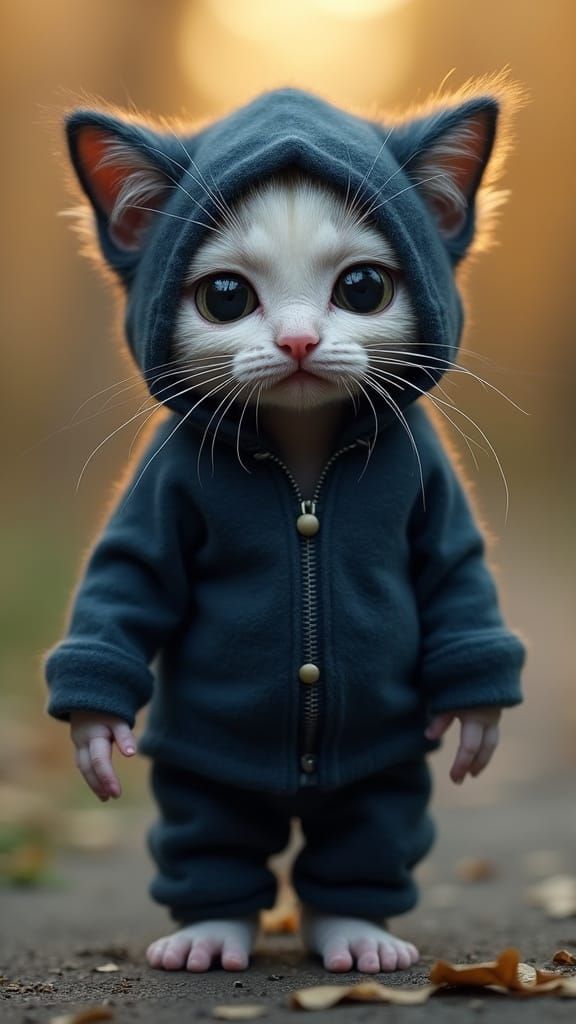 Photorealistic Portrait of a Petite Figure with Feline Eyes