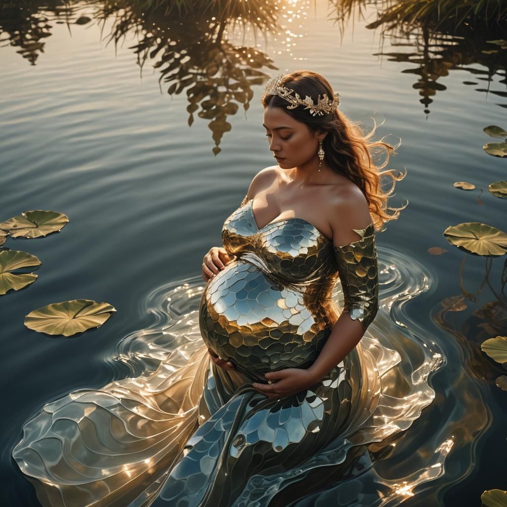 Surreal Pregnant Warrior Goddess in Island Landscape