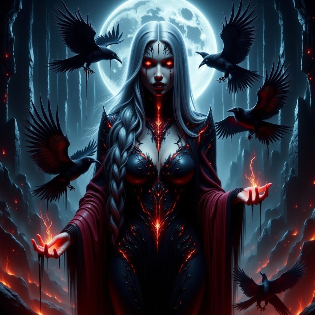 Dark Priestess Conjures Devil Crows in Haunting Surrealism