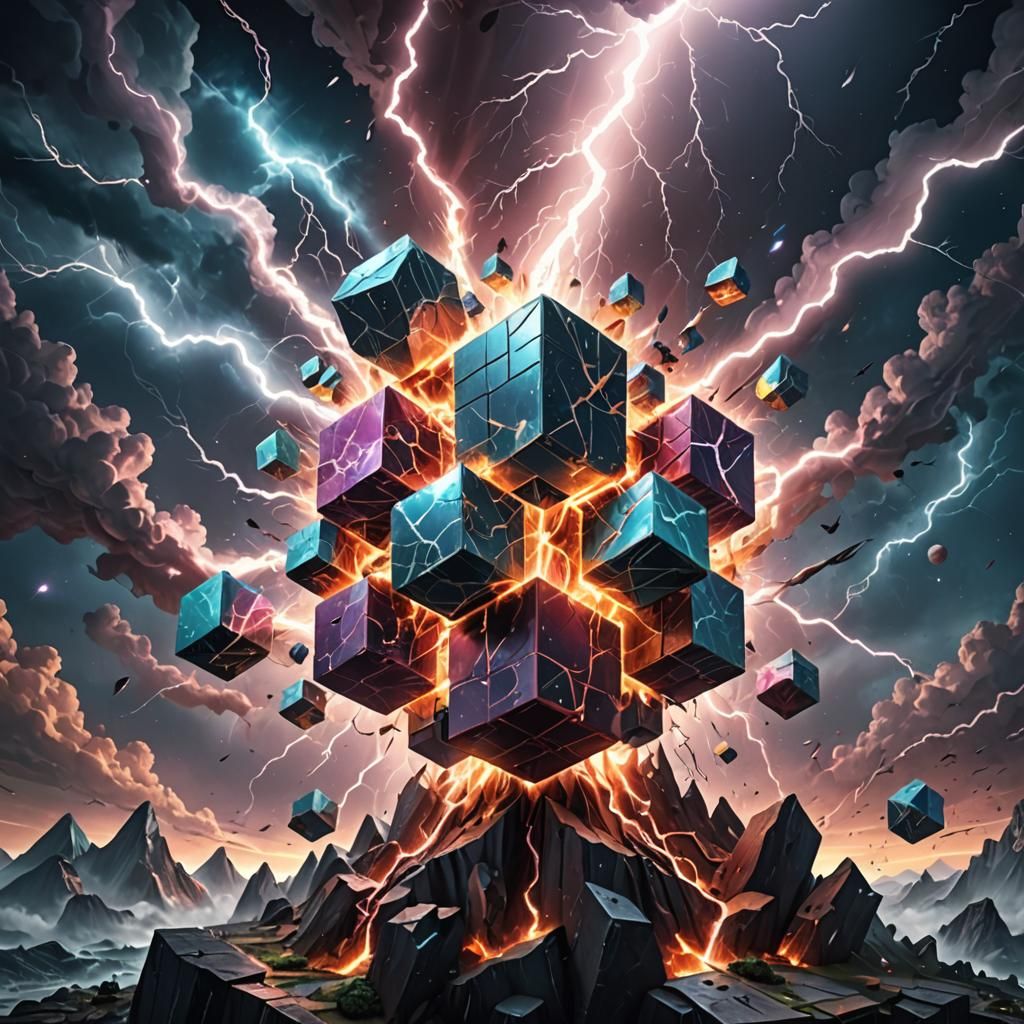 Cubist Space Cube Planet Lightning Strike