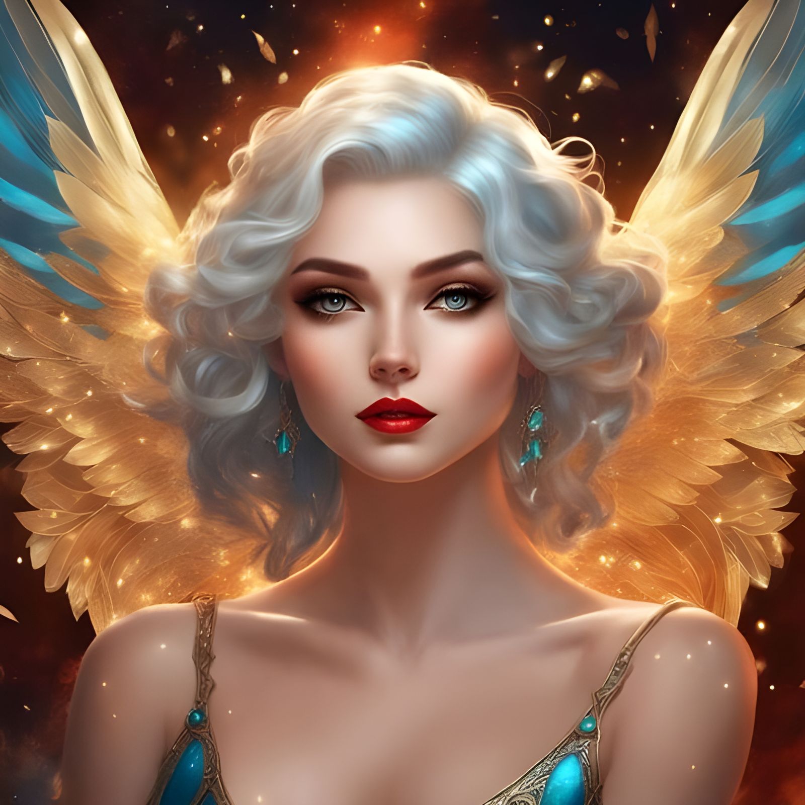 Beautiful Black Angel in Lingerie with Golden Patterns