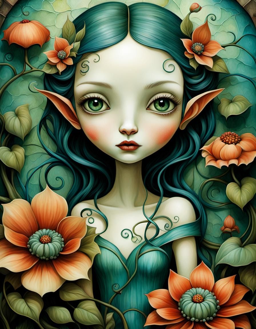 Whimsical Fairy Portrait in Benjamin Lacombe Style
