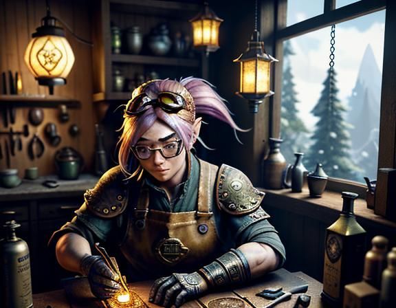 Gnome Repairs Automaton: Hyper-Realistic Digital Art