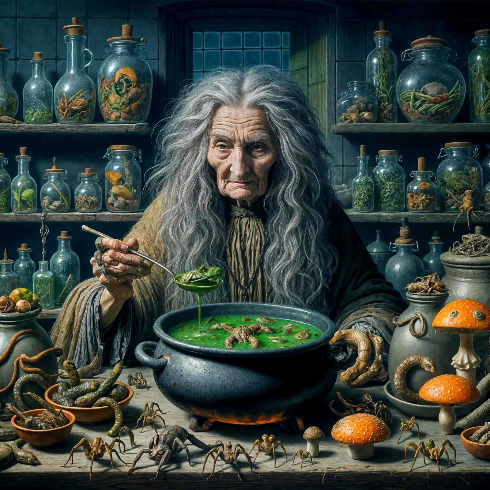 Witch's Macabre Feast with Grotesque Delicacies