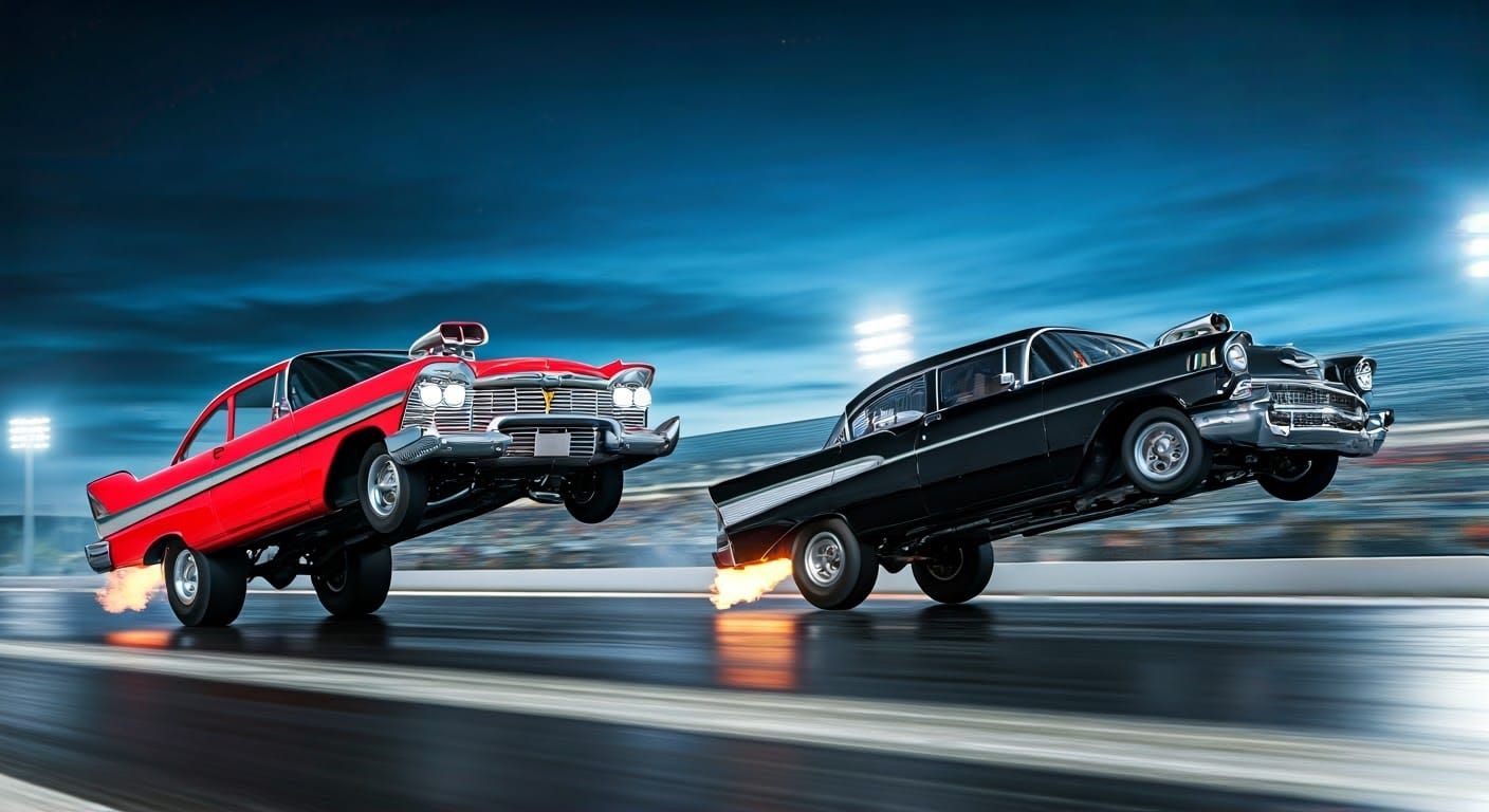 Electric Blue Nighttime Drag Strip Showdown