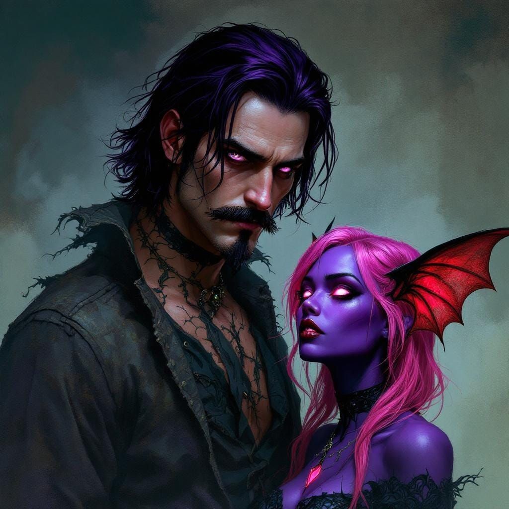 Gothic Romance: Tall Man and Vampire Woman