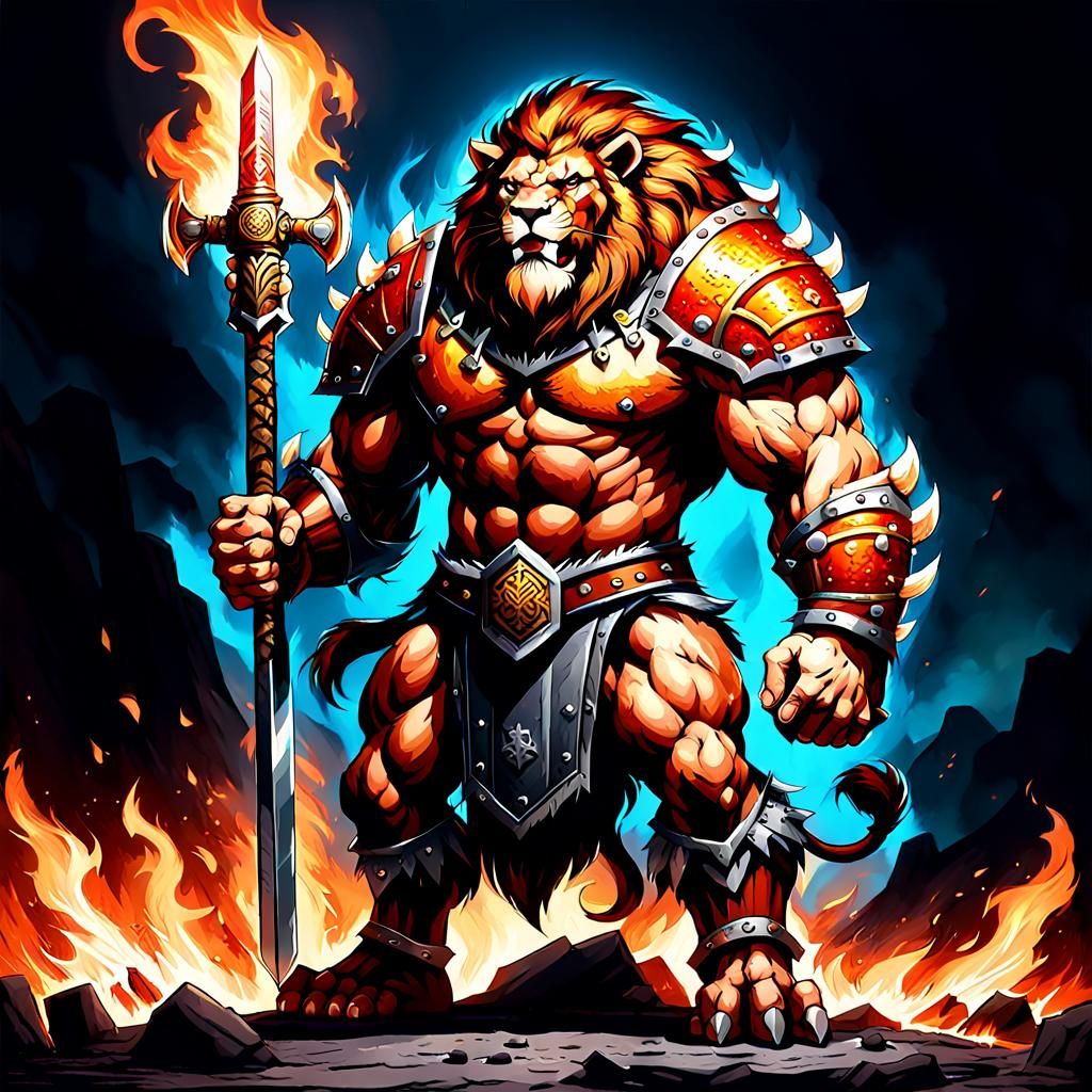 Anthropomorphic Lion Barbarian Ready for Battle