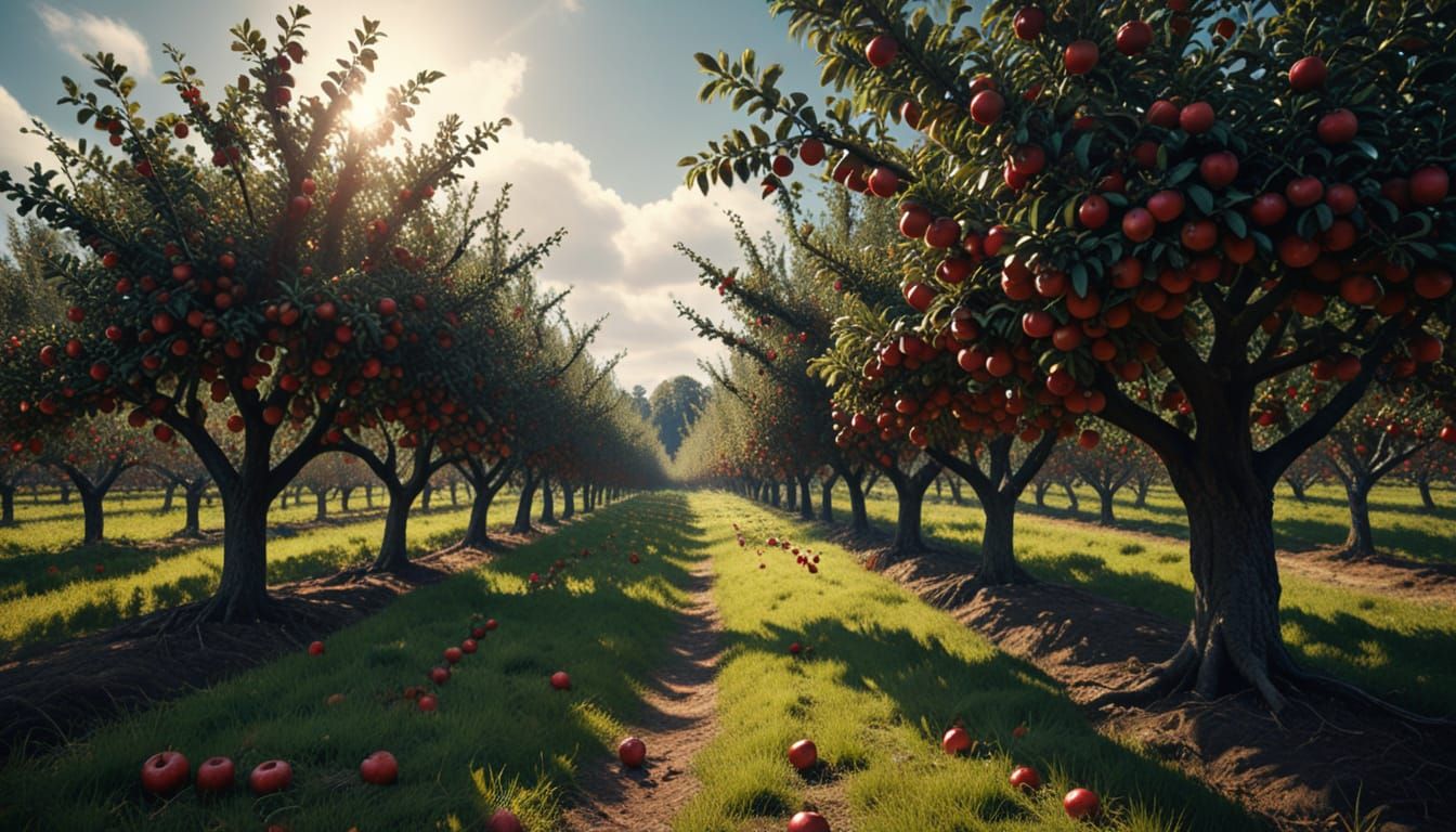 Vibrant Apple Orchard Concept Art