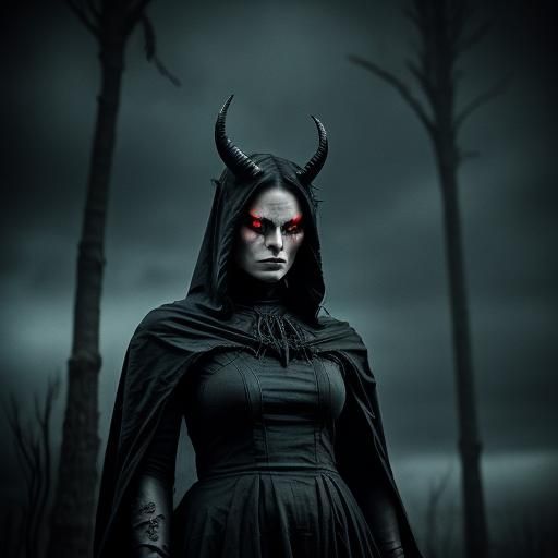 Devilish Woman with Twisted Horns in Dark Fantasy