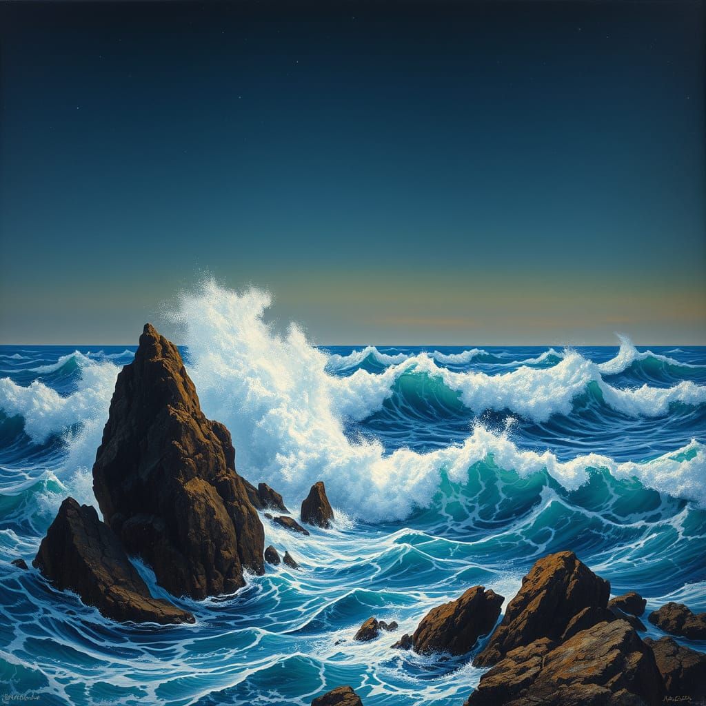 Dramatic Ocean Scene with Jagged Rocks, Classical Art