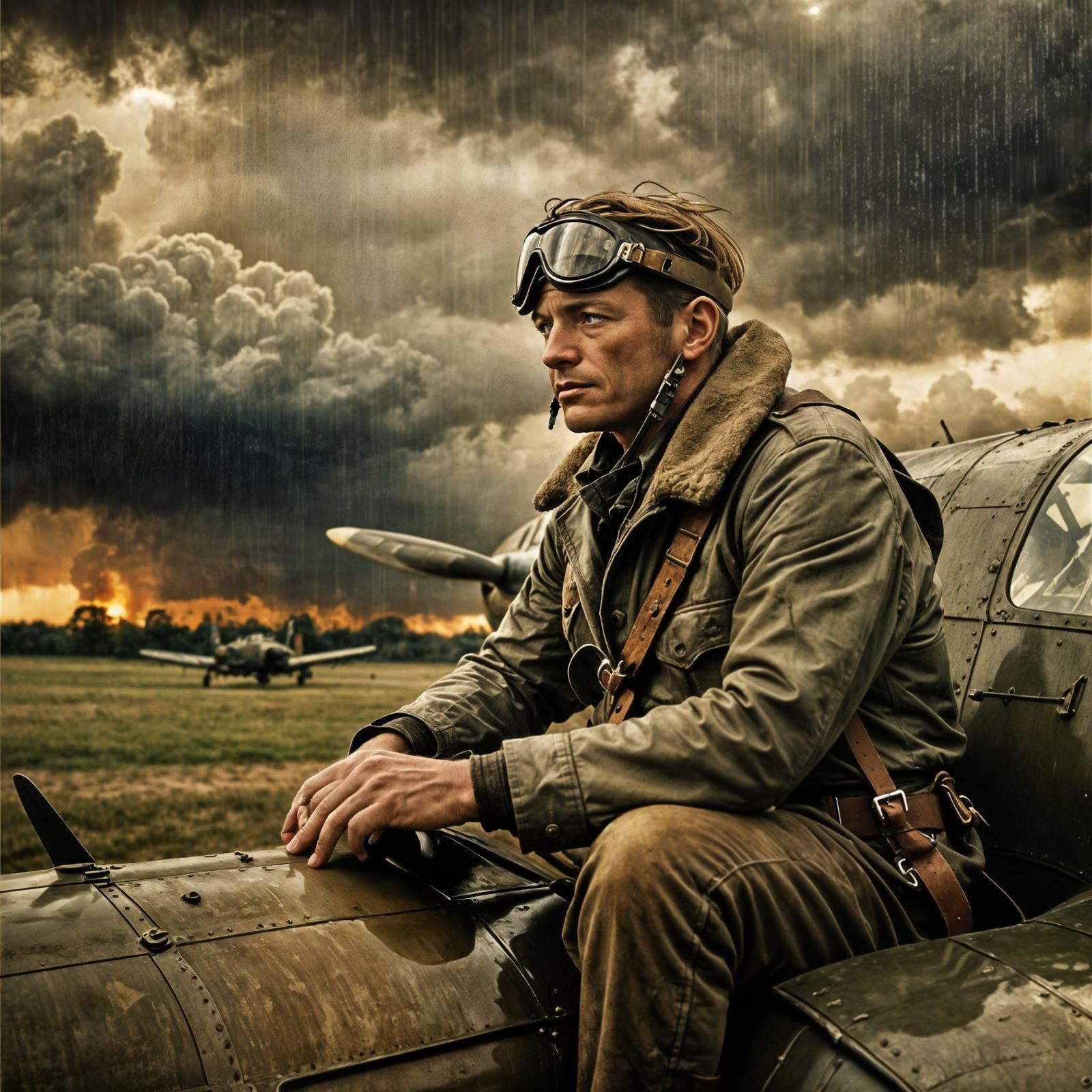 Melancholic Spitfire Pilot in Approaching Storm
