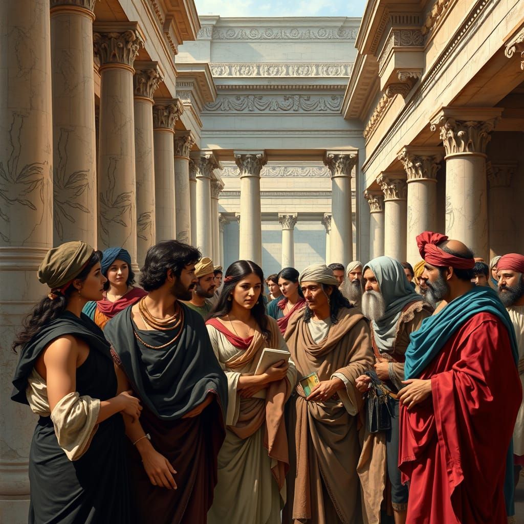 Bustling Marketplace in Ancient Greece: Academic Art Style