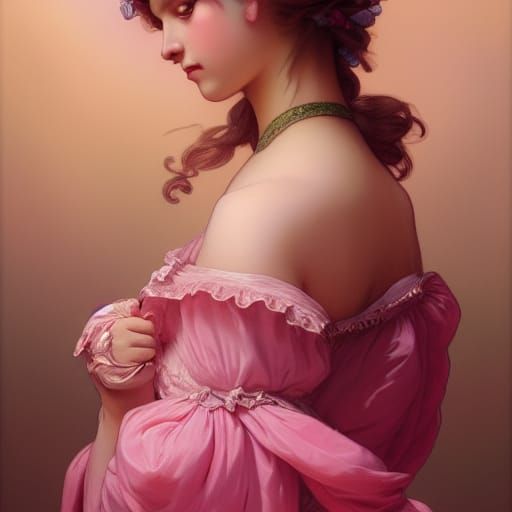 Rococo Portrait of Woman in Pink Dress