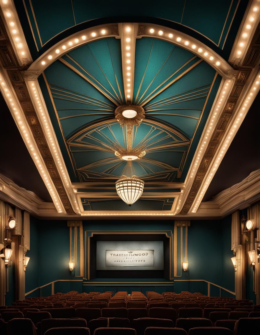 Art Deco Cinema 1930s stile architecture lighting moulding lit from below  Art Deco movie theatre  Hollywood Classic
