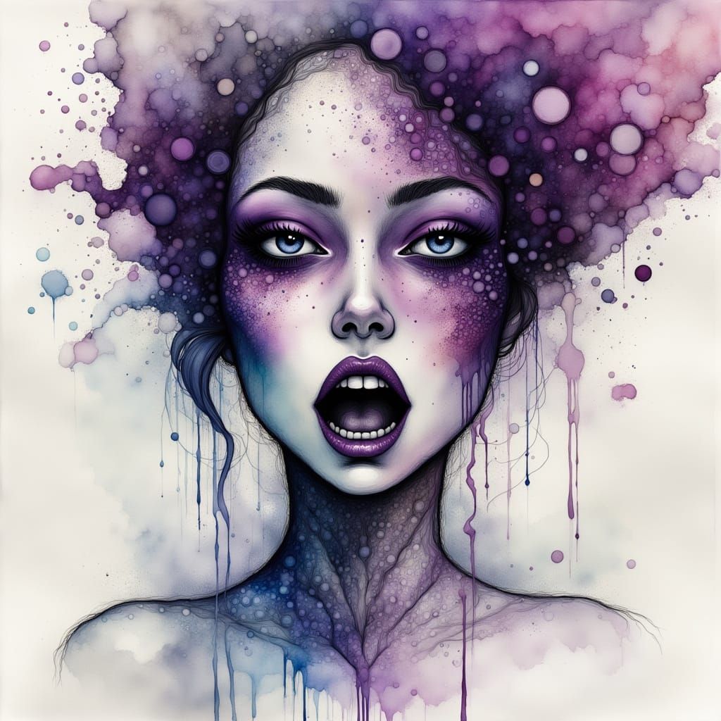 Vengeful Goddess in Liquid Ink and Watercolor