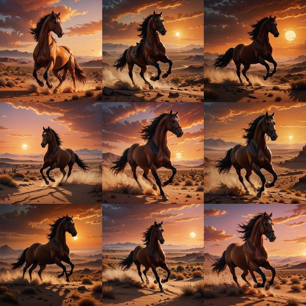 Golden Horse Gallops Across Desert Sunset in Stunning 8K
