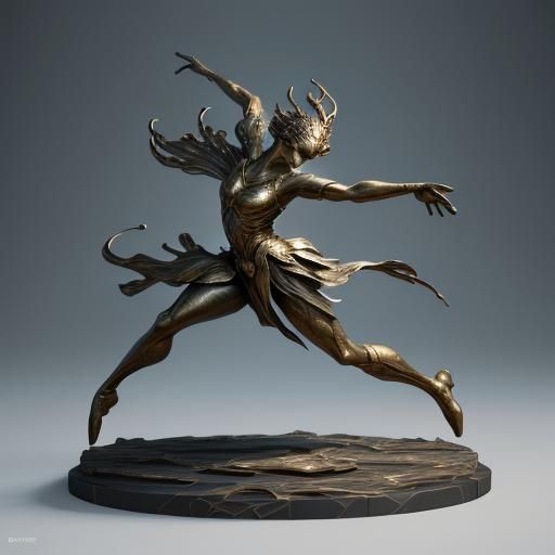 Bronze Dancer Sculpture in Anime Style, 8K