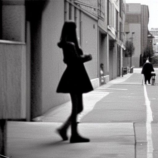 Romantic 1970s Girl on Sidewalk