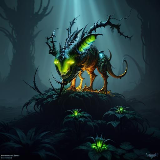 Carnivorous Alien Plant Concept Art in Dark Fantasy Style