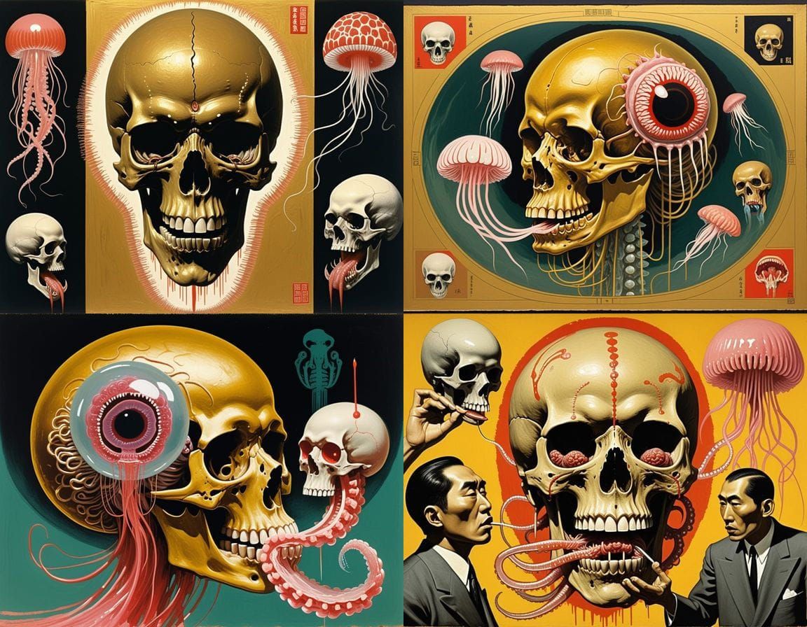 Horror Art Deco: Yakuza Skull with Exposed Organs
