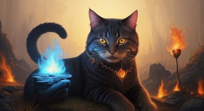 Fiery-Eyed Cat in Magical Realism Style