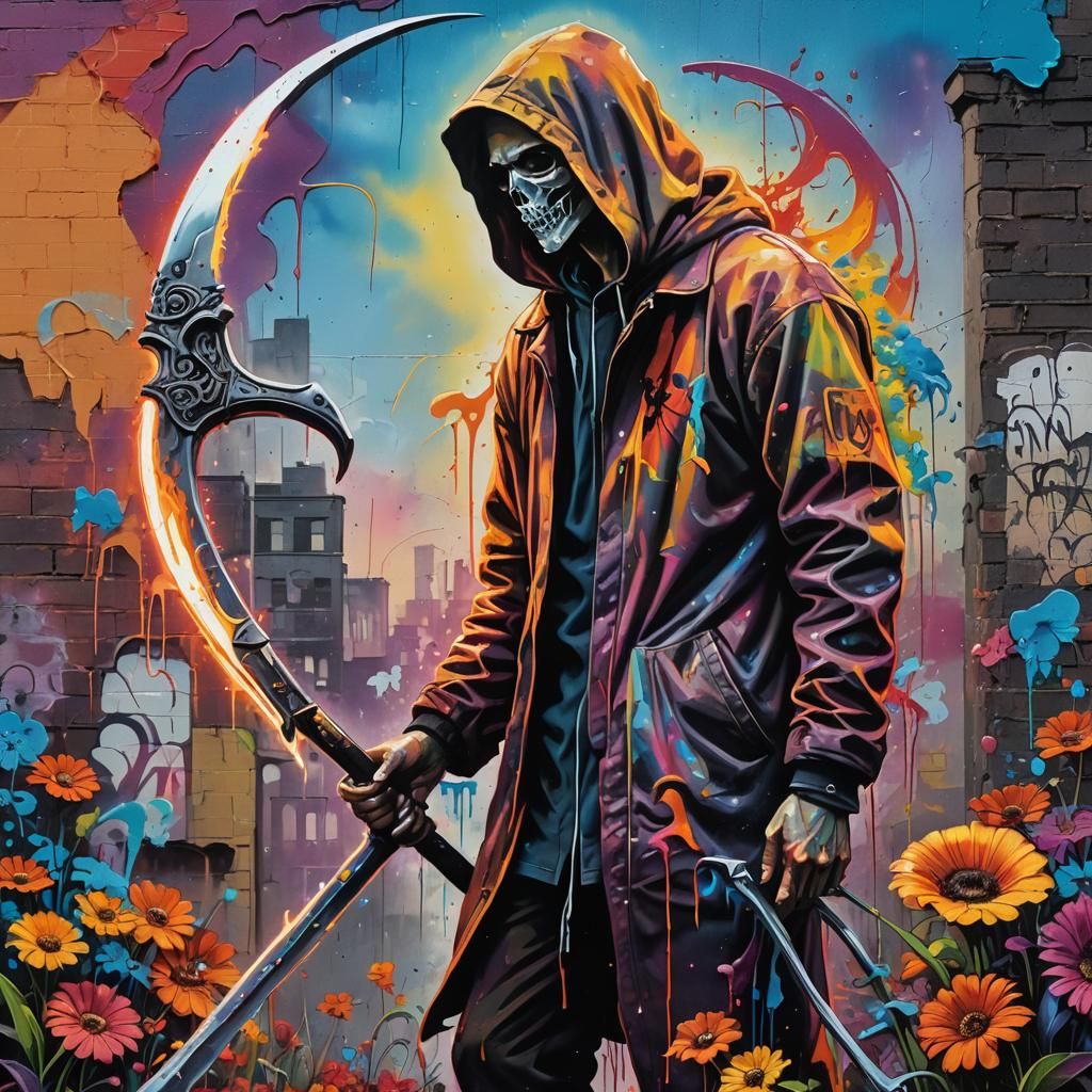 Graffiti Art Figure with Glowing Scythe